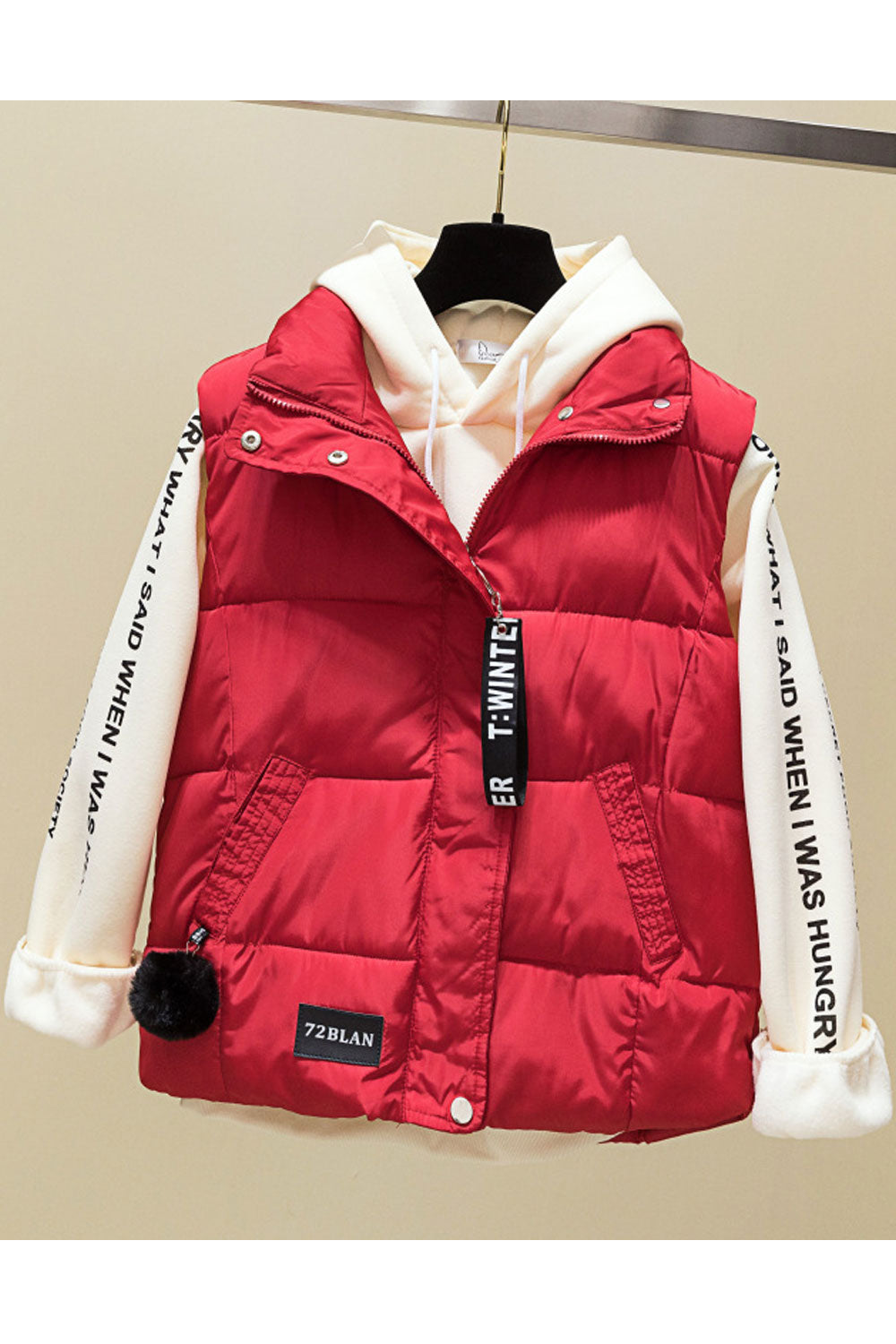 Women Stylish Long Front Zipper Side Pocket Padded Vest