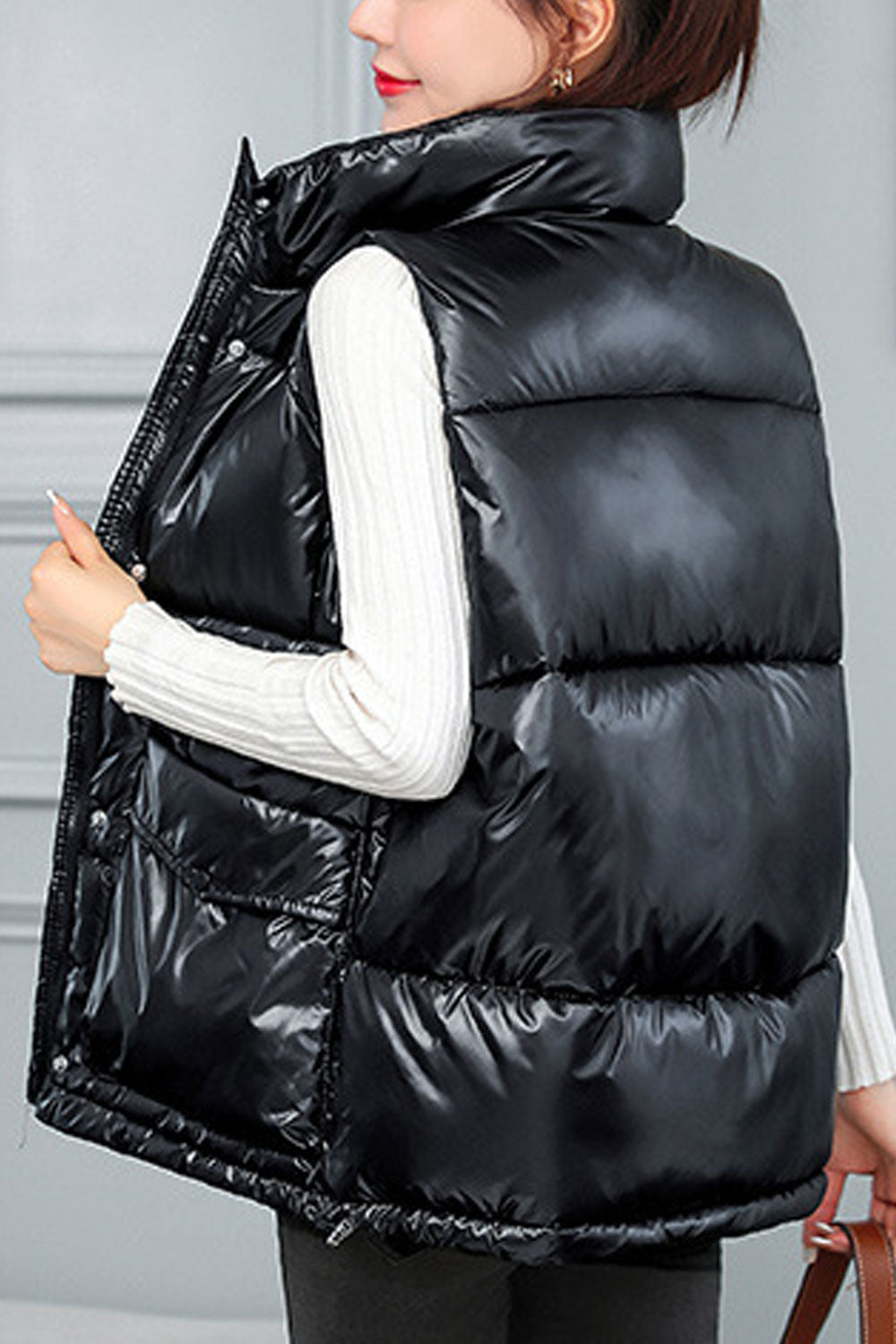 Women Small Collar Big Waist Pocket Stylish Padded Vest