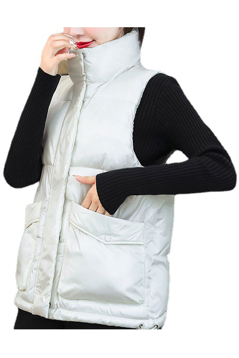 Women Small Collar Big Waist Pocket Stylish Padded Vest