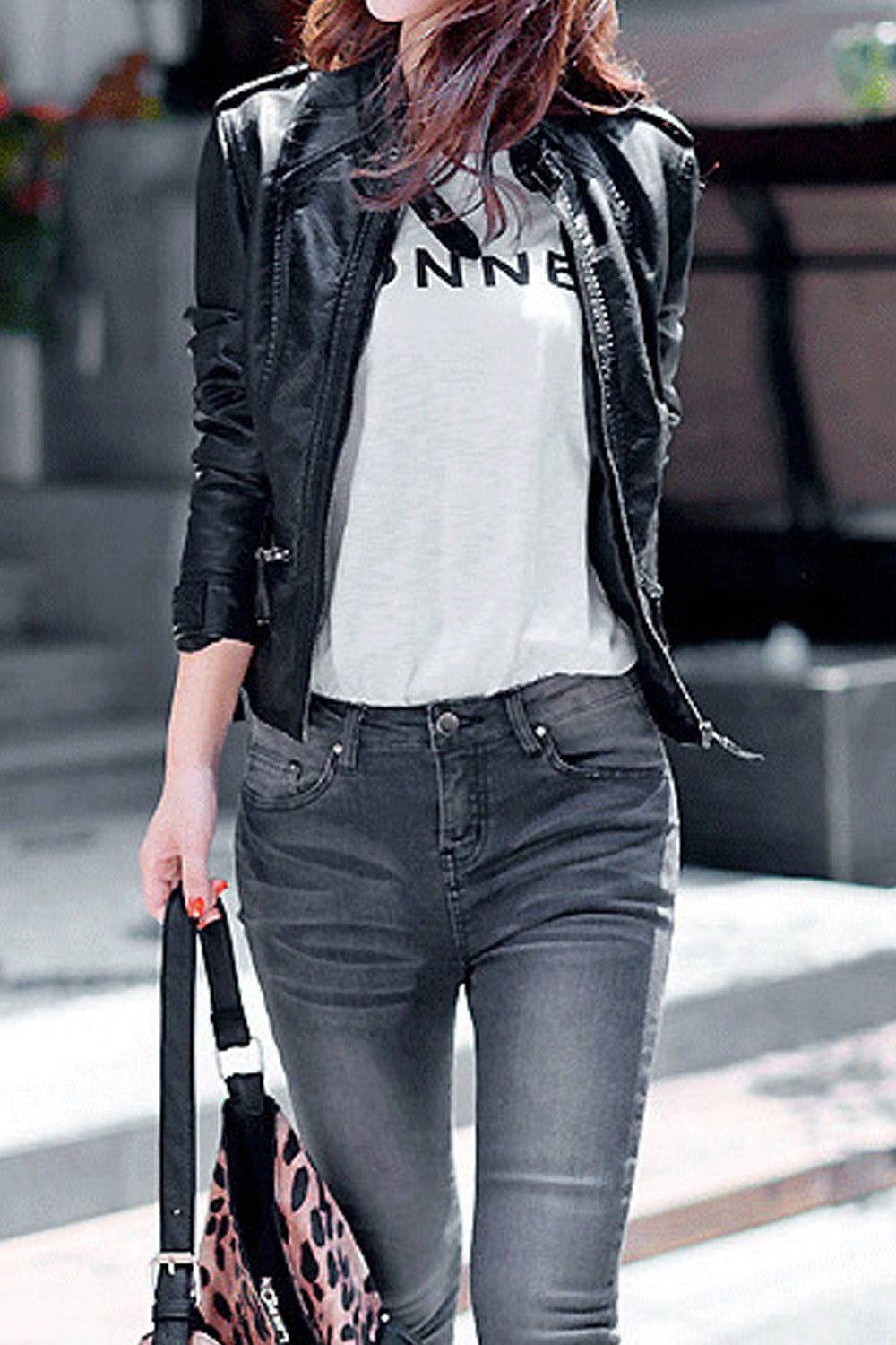 Women Amazing Stand Collar Neck Belt & Buckle Zippered Cuff Front Fastener Vertical Zippered Pocket Snug Winter Leather Jacket