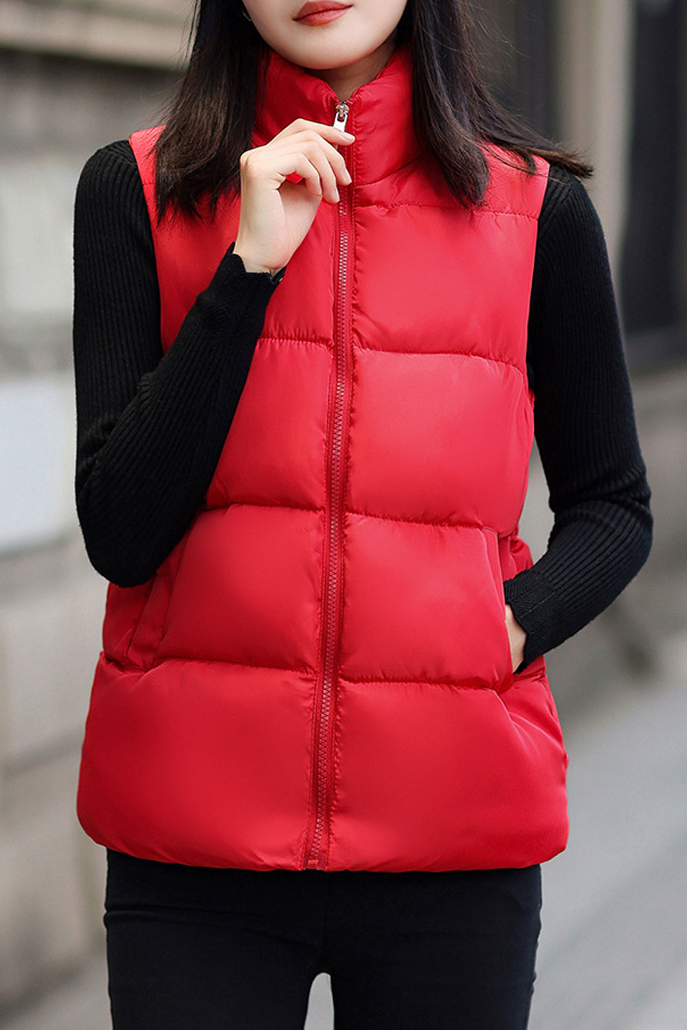 Women Straight Shape Winter Solid Color Special Padded Vest