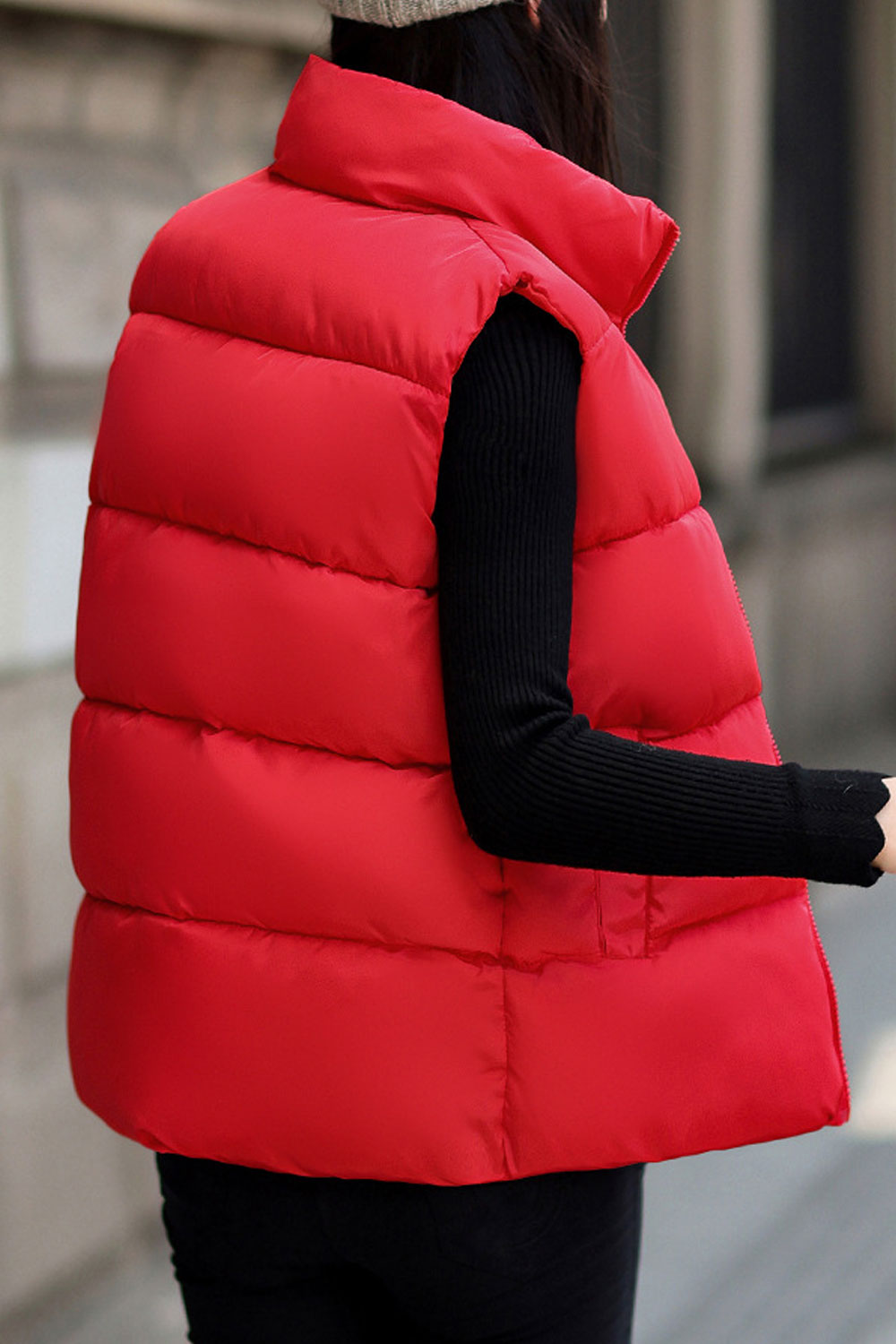 Women Straight Shape Winter Solid Color Special Padded Vest