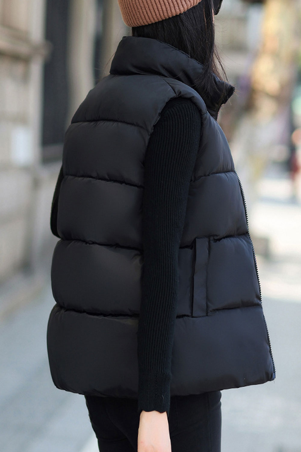 Women Straight Shape Winter Solid Color Special Padded Vest