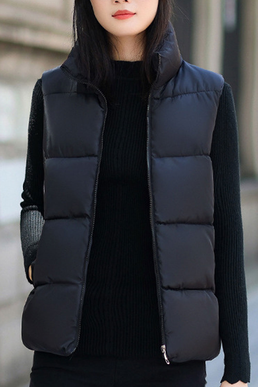Women Straight Shape Winter Solid Color Special Padded Vest