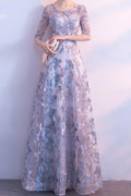 Women Slim Fit Lace Decorated Evening Dress