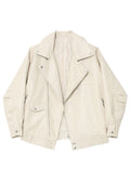 Women Stunning Cross Zipper Closure Collar Neck Loose Fit Winter Leather Jacket
