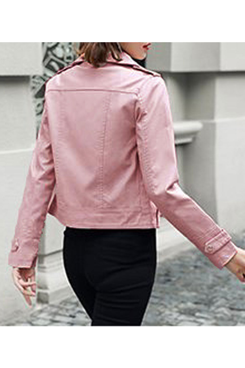 Women Classy Collar Neck Zip Closure Capable Side Pockets Winter Fashionic Leather Jacket