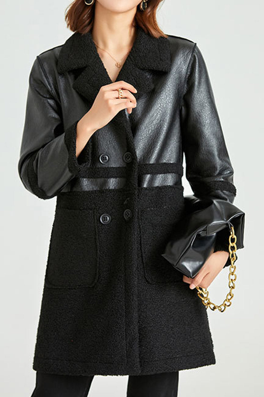 Women Awesome Above The Knee Collar Neck Coat Style Fashionable & Comfortable Winter Leather Jacket