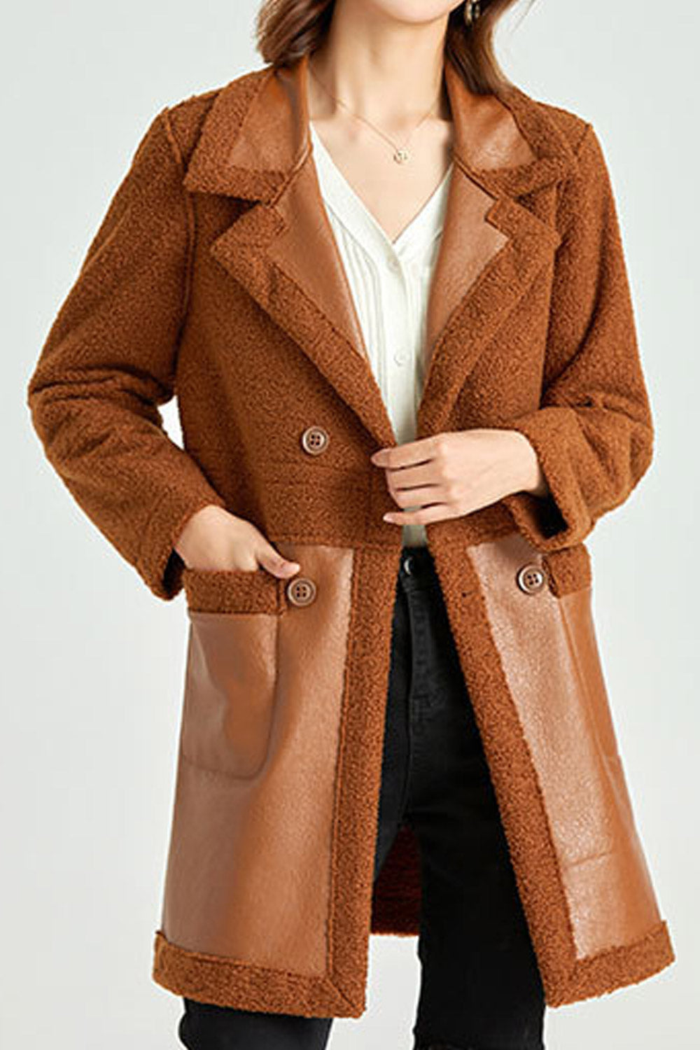 Women Awesome Above The Knee Collar Neck Coat Style Fashionable & Comfortable Winter Leather Jacket