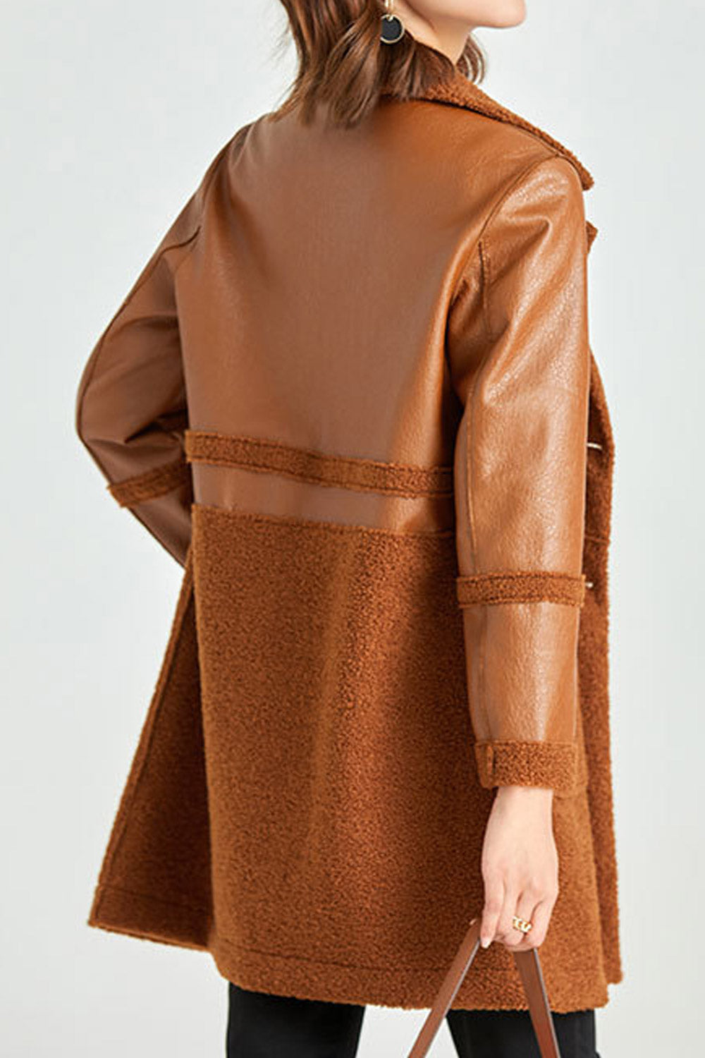 Women Awesome Above The Knee Collar Neck Coat Style Fashionable & Comfortable Winter Leather Jacket