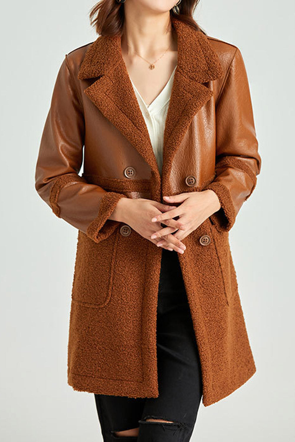 Women Awesome Above The Knee Collar Neck Coat Style Fashionable & Comfortable Winter Leather Jacket