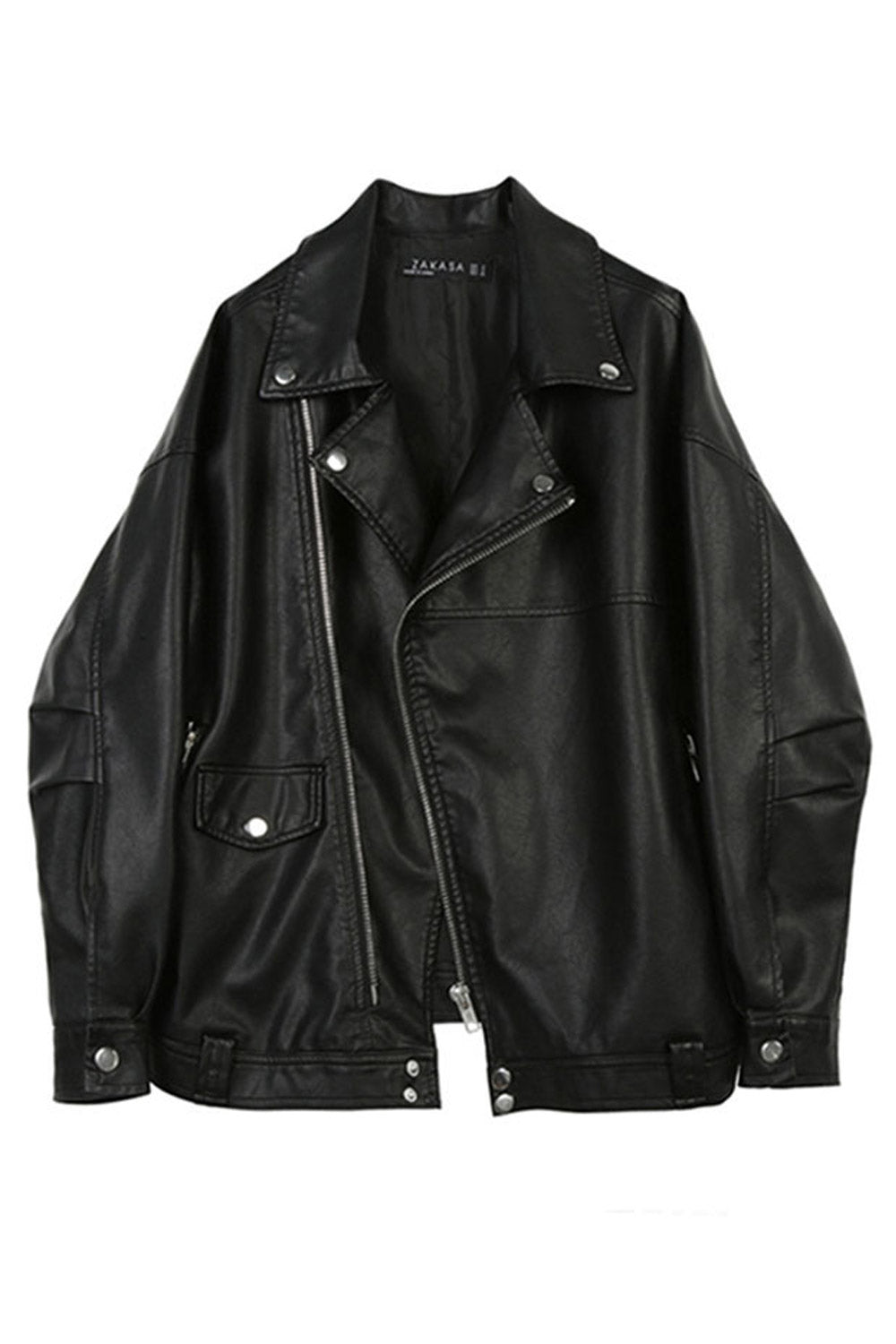 Women Exclusive Design Lapel Collar Neck Buttoned Cuff & Cross Zip Fastener Loose Stylish Winter Leather Jacket