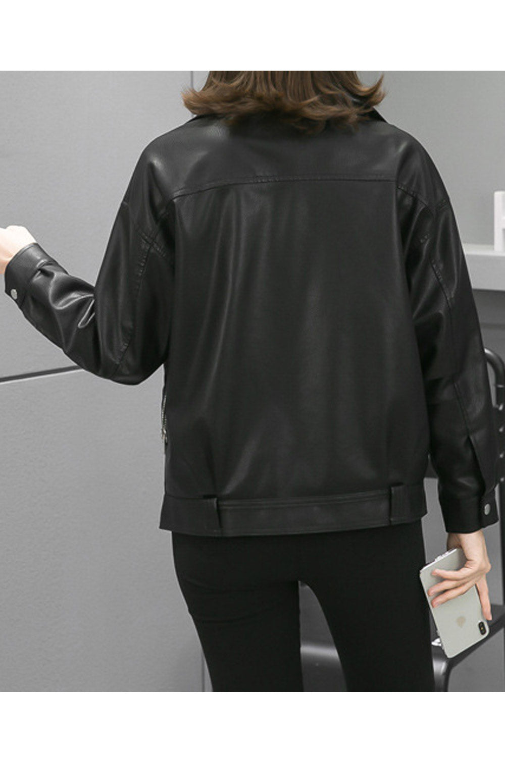 Women Exclusive Design Lapel Collar Neck Buttoned Cuff & Cross Zip Fastener Loose Stylish Winter Leather Jacket