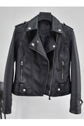 Women Classy Zip Closure Pockets Lapel Collar Neck Comfortable Winter Leather Jacket