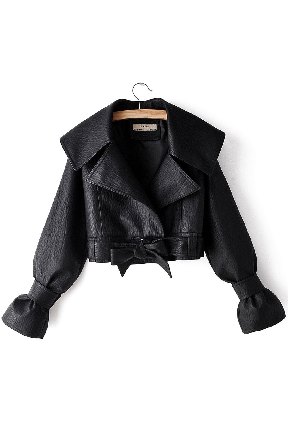 Women Awesome Lapel Collar Neck Belt Waist Fancy Long Sleeve Winter Leather Jacket