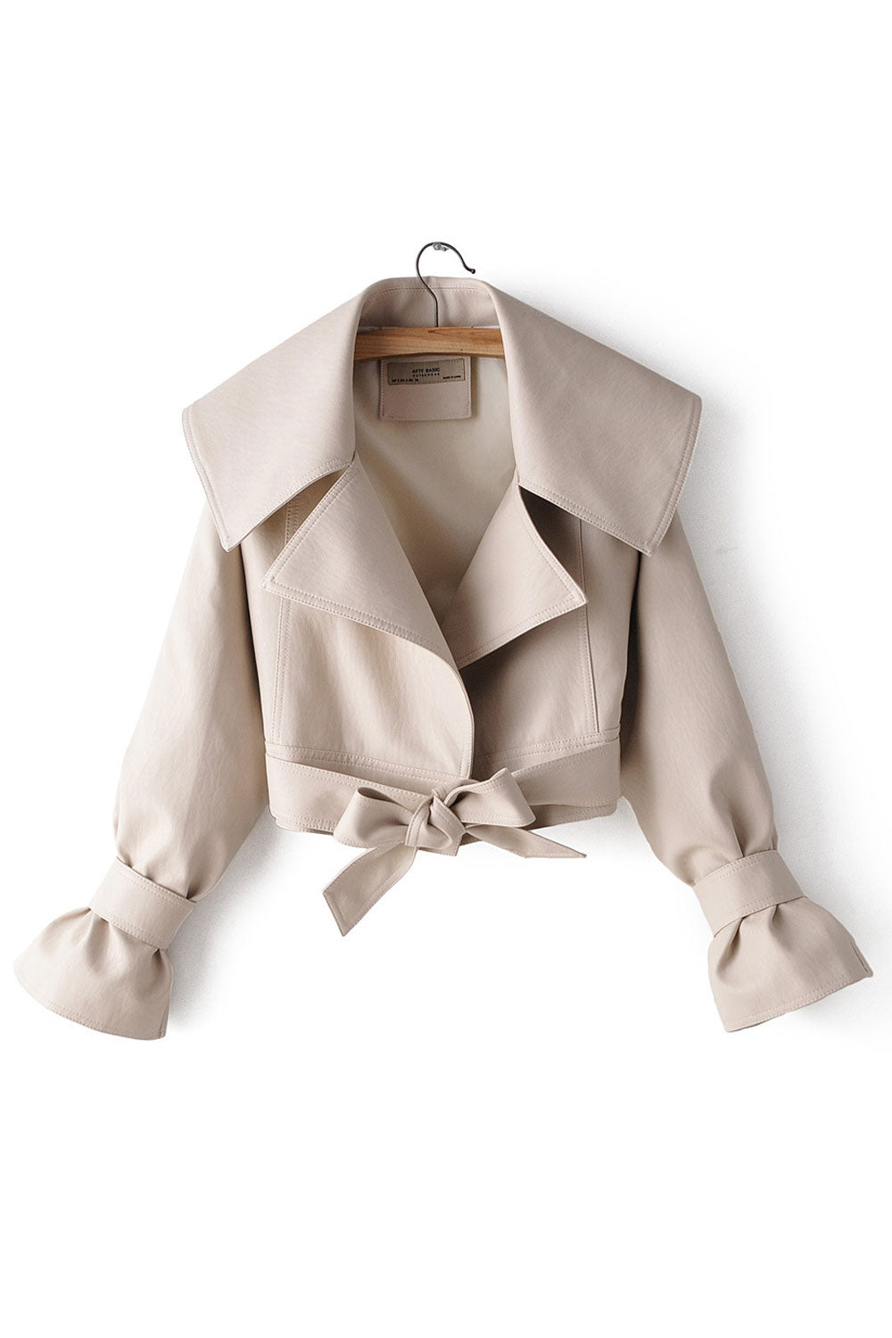 Women Awesome Lapel Collar Neck Belt Waist Fancy Long Sleeve Winter Leather Jacket