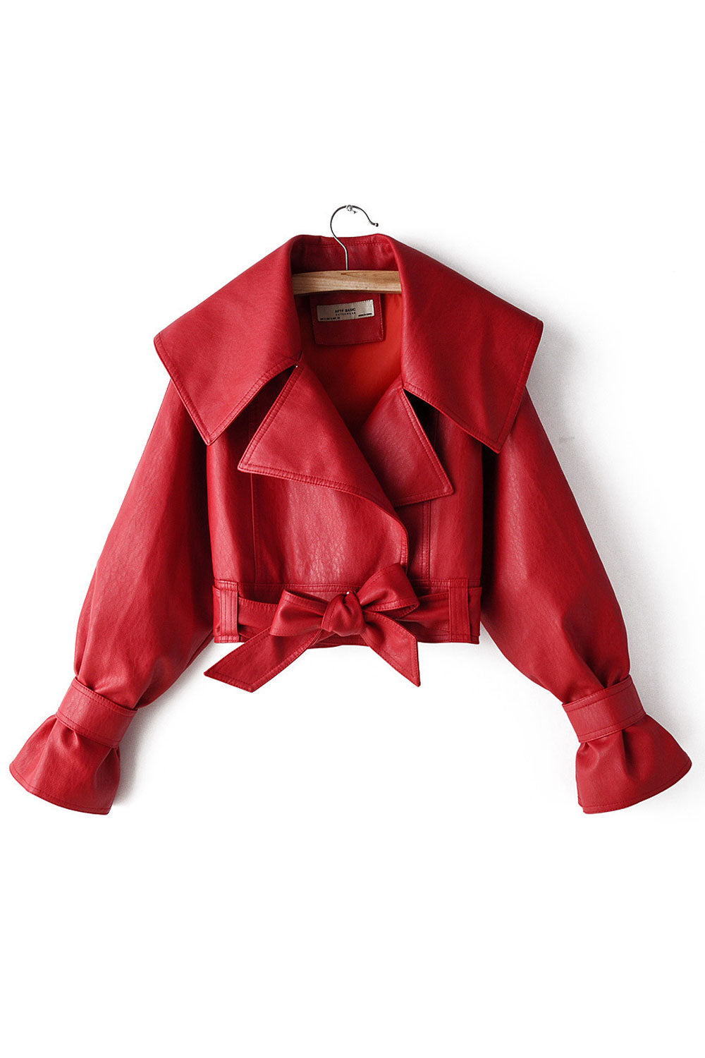 Women Awesome Lapel Collar Neck Belt Waist Fancy Long Sleeve Winter Leather Jacket