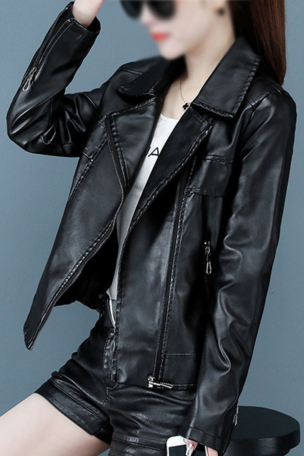 Women Splendid Lapel Collar Neck Zip Stitched Sleeve Attractive Winter Leather Jacket