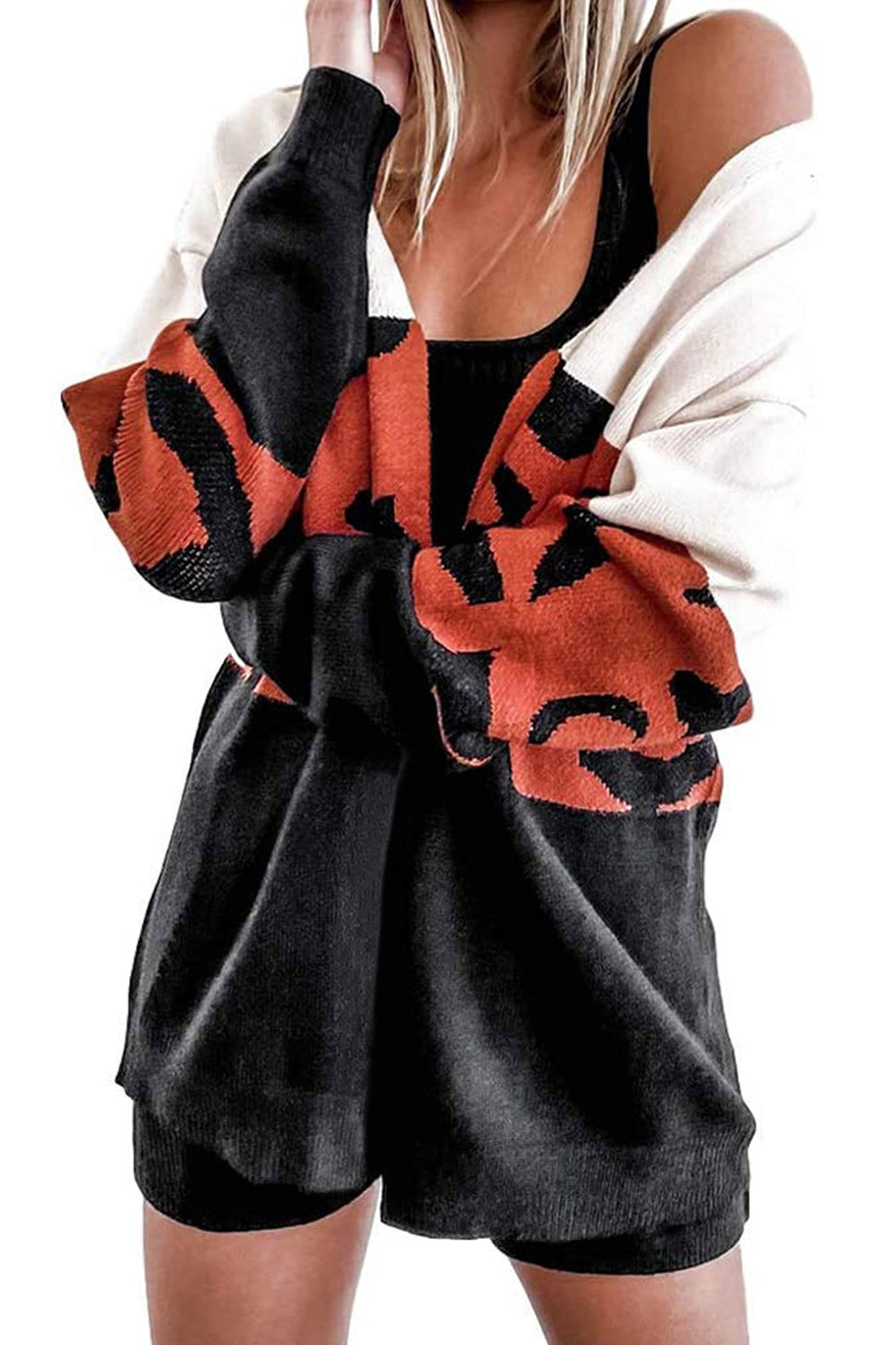 Women Soft Feel Front Open Leopard Printed Relaxable Winter Warm Cardigan