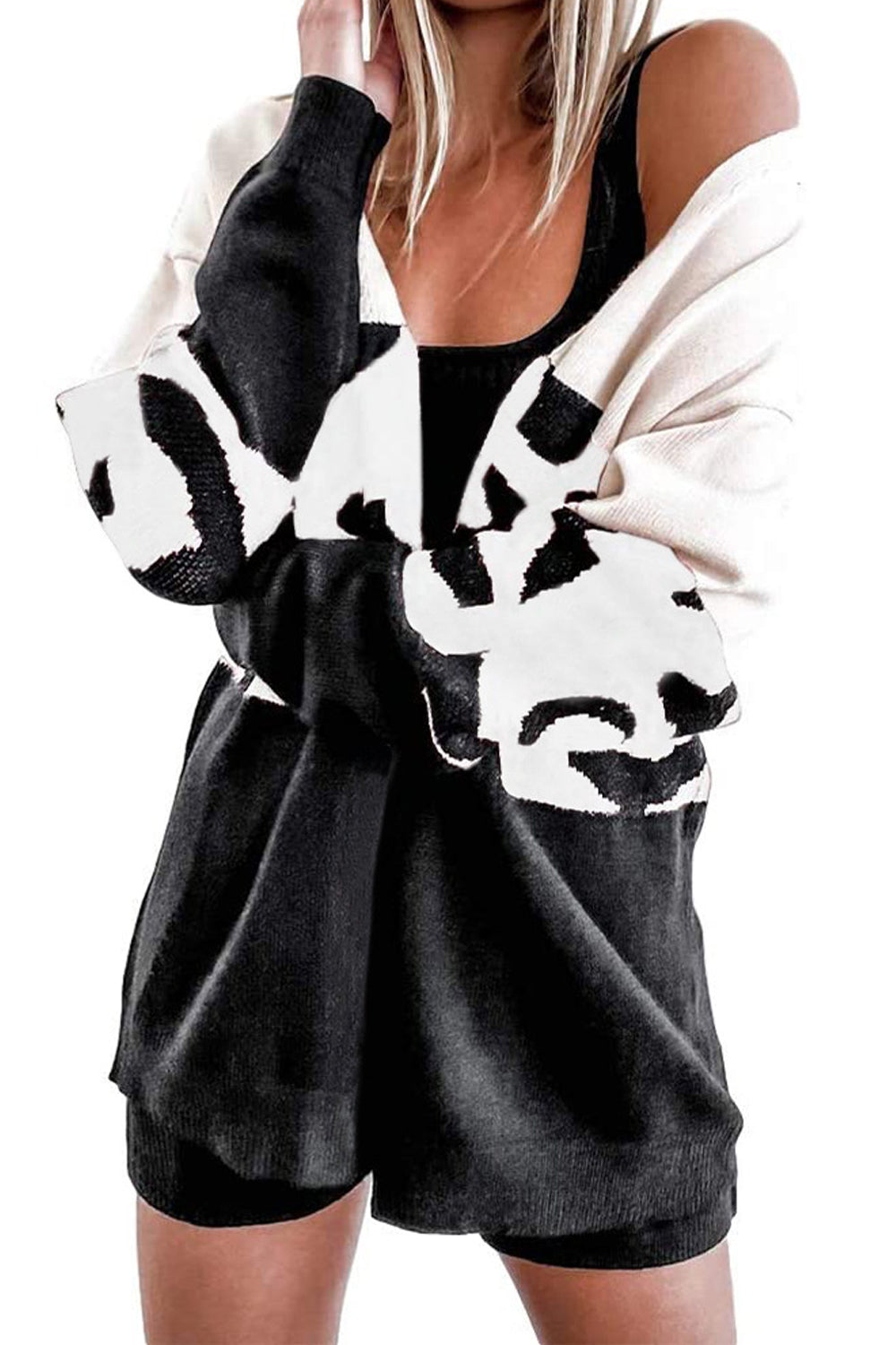 Women Soft Feel Front Open Leopard Printed Relaxable Winter Warm Cardigan