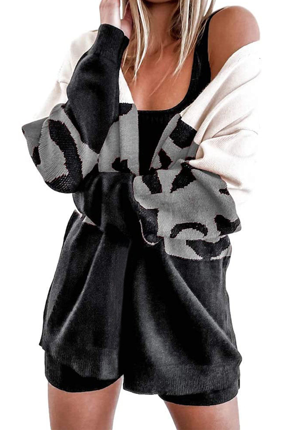Women Soft Feel Front Open Leopard Printed Relaxable Winter Warm Cardigan