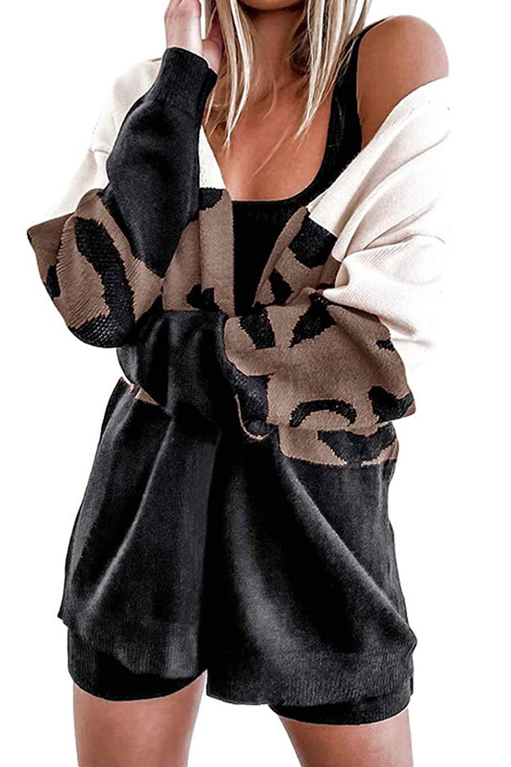 Women Soft Feel Front Open Leopard Printed Relaxable Winter Warm Cardigan