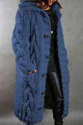 Women Thick & Warm Below The Knee Length Button Closure Collar Neck Knitted Winter Warm Cardigan