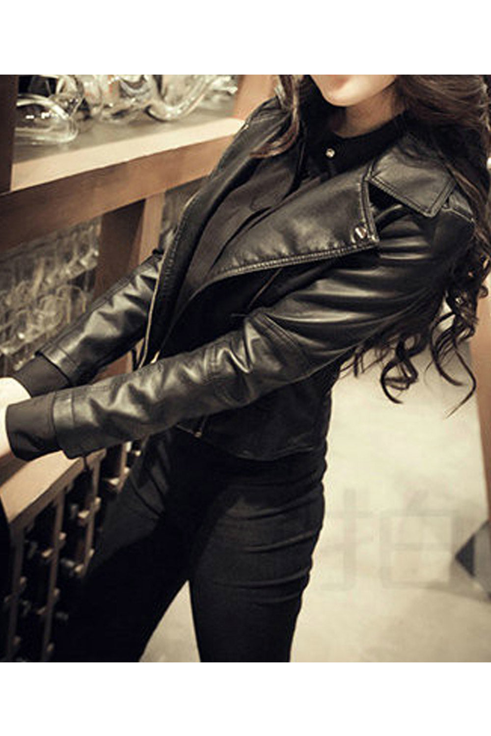 Women Exciting Lapel Collar Neck Loose Long Sleeves Cross Zip Fastener & Easy Side Zippered Pocket Unstrained Winter Leather Jac