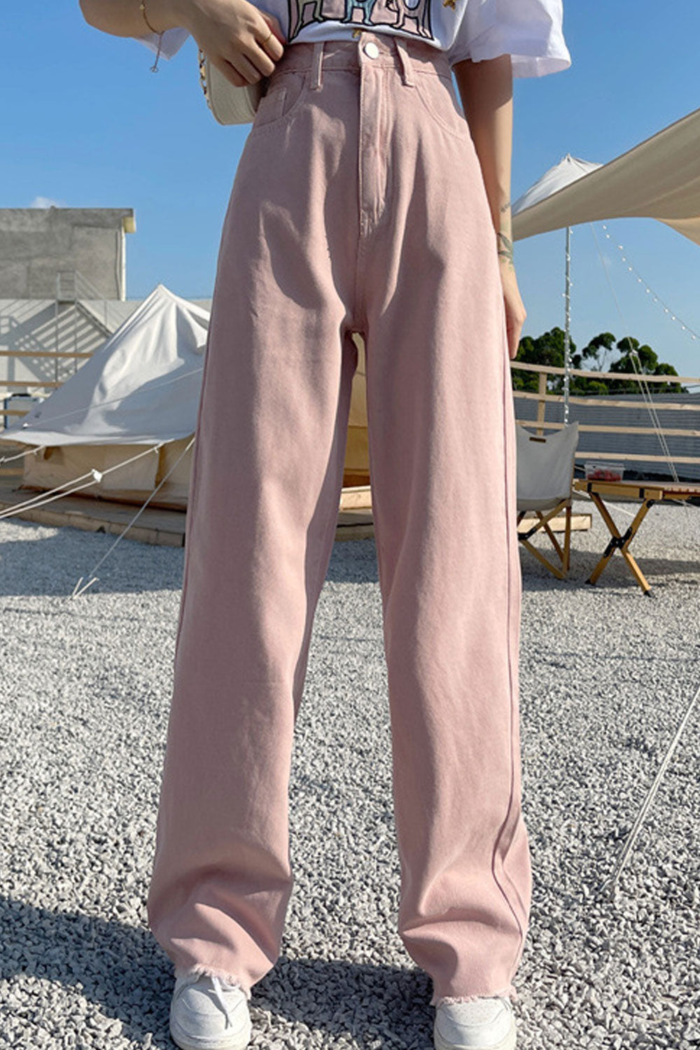 Women Awesome Solid Colored Weekend Straight Fashion Restful Wide-Legs Summer Comfortable Jeans