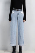 Women Relaxed Fit High-Waist Trendy Solid Colored Summer Fashion Weekend Denim Jeans