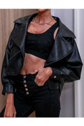 Women Charcoal Lapel Collar Buttoned Cuff Flap Closure Pocket & Camp Locker Model Style Leather Jacket