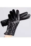 Women Comfortable Coldproof Lattice Pattern Leather Gloves