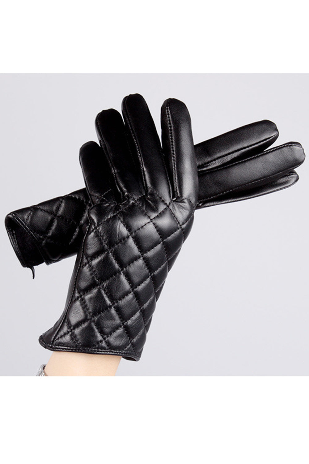 Women Comfortable Coldproof Lattice Pattern Leather Gloves