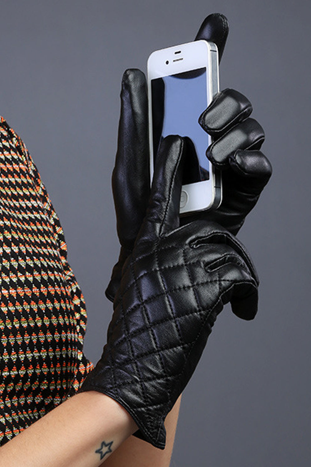 Women Comfortable Coldproof Lattice Pattern Leather Gloves