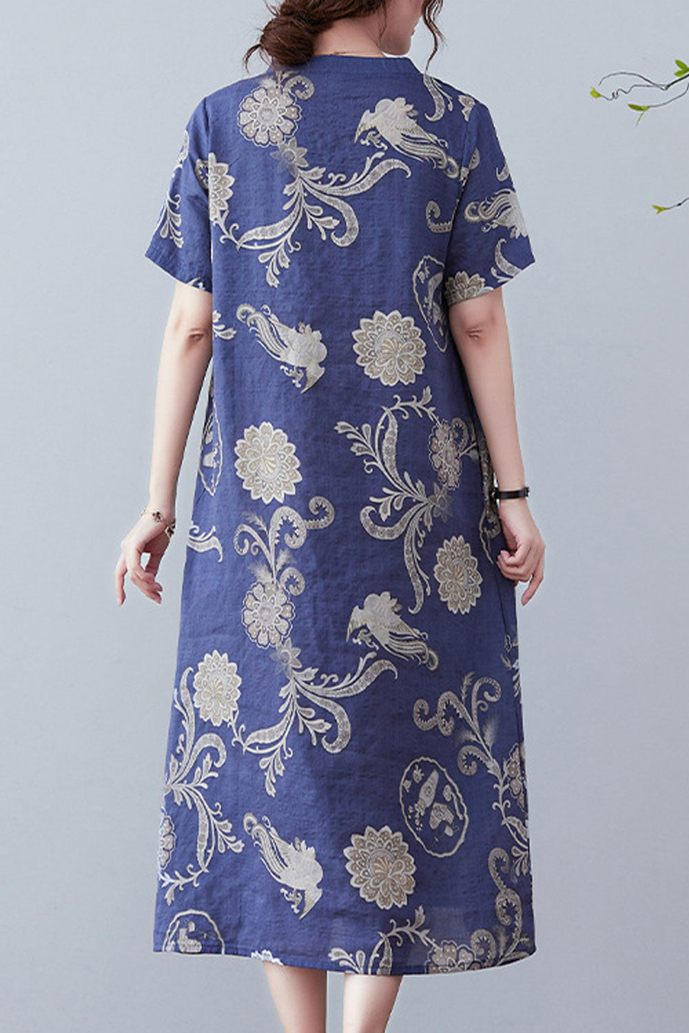 Women Plus Modern Flower Printed Short Sleeve V-Neck Trendy Summer Cool Dress