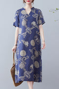 Women Plus Modern Flower Printed Short Sleeve V-Neck Trendy Summer Cool Dress