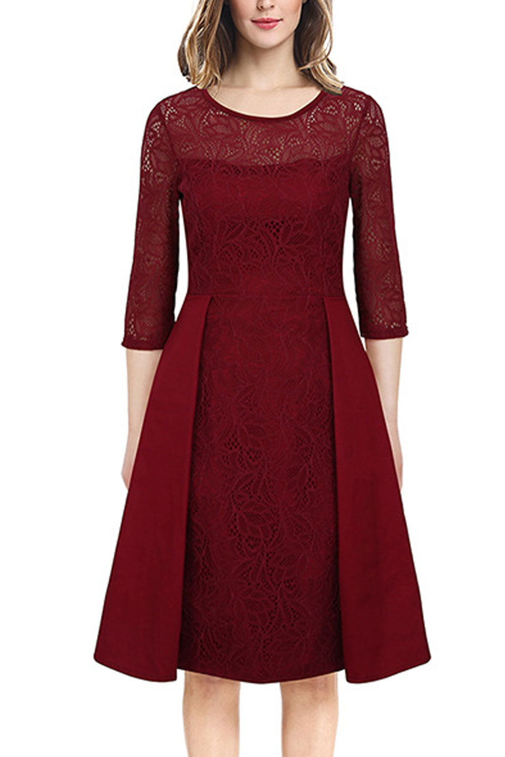 Women Apealing Lace Crafted Shoulder & Sleeve Beautiful Swing Skirt Style Princess Dress