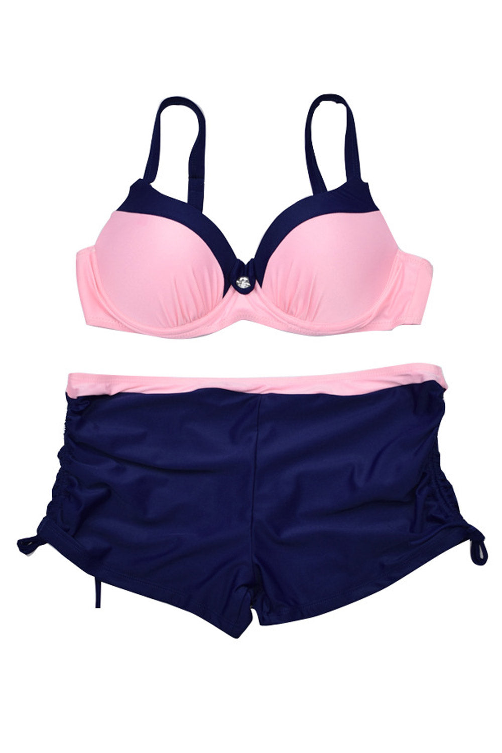 Women Two Pieces Swimwear Padded Adjustable Strap Bordered Mid Waist bikini Suit