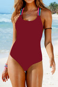 Women Tummy Control Lace-up Backless Beachwear Rainbow Swimwear