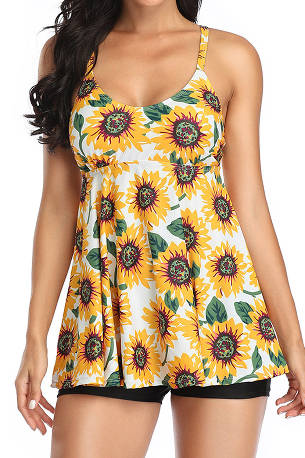 Women Split Sunflower Printing Long Skirt Bathing Suit
