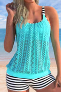 Women Summer Lace Stitching Leaf Print Tankini Set