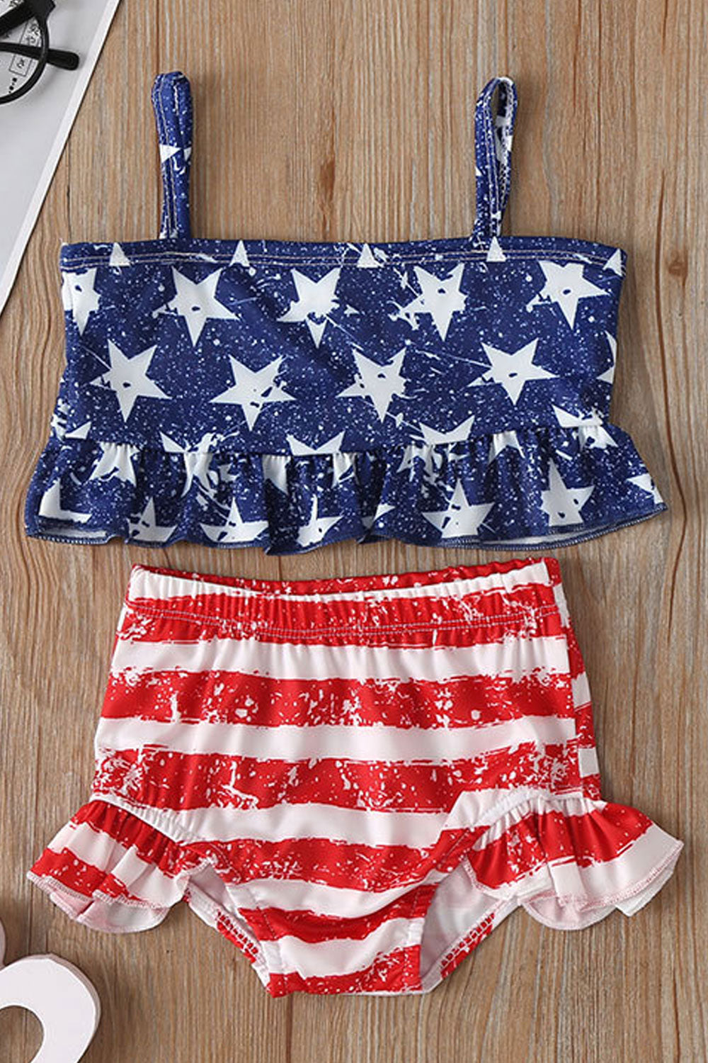 Baby Girl Summer Fashion Star Strap Print Swimsuit Set