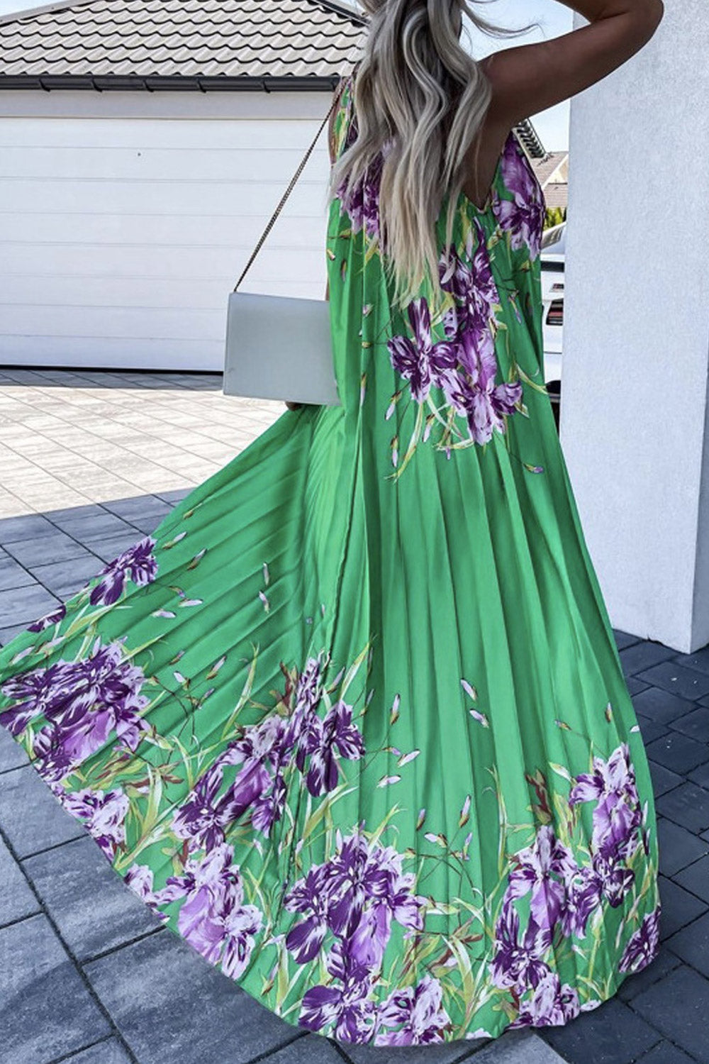 Women's Fashion Printed Round Neck Sleeveless Long Skirt Dress