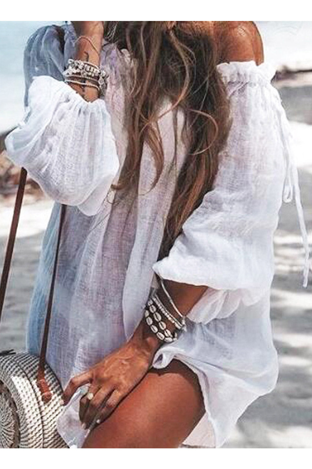 Women Loose Pullover Off Shoulder Blouse Beach Cover Up