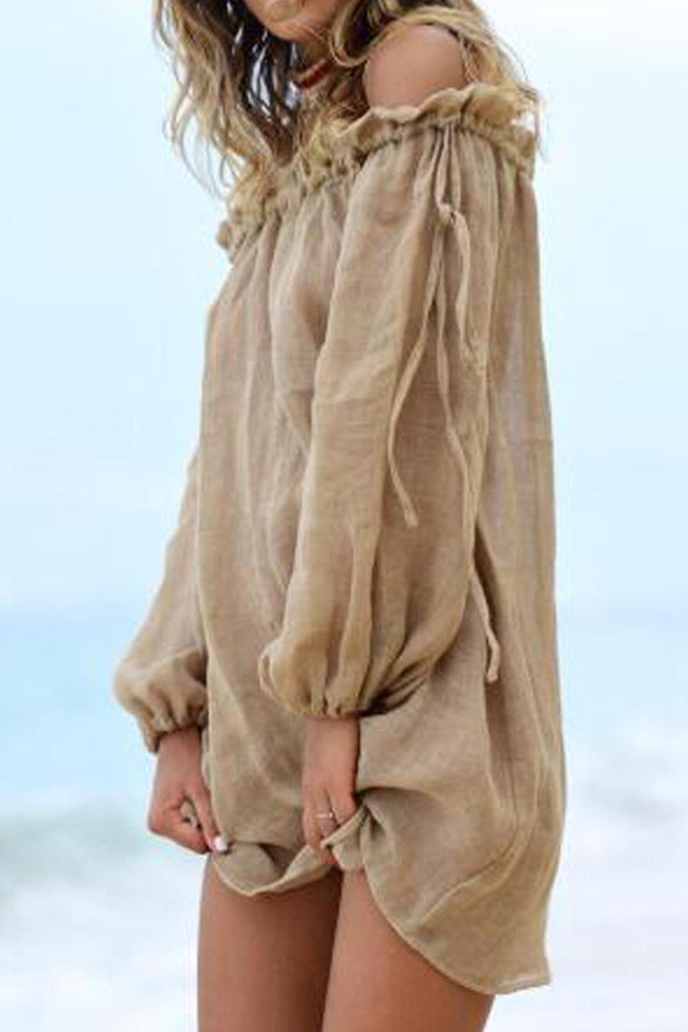 Women Loose Pullover Off Shoulder Blouse Beach Cover Up