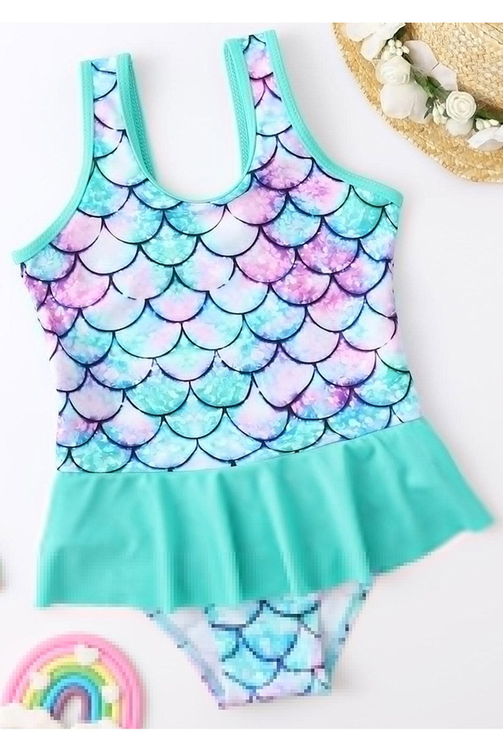 Baby Girl Mermaid Print Cute One Piece Bathing Suit