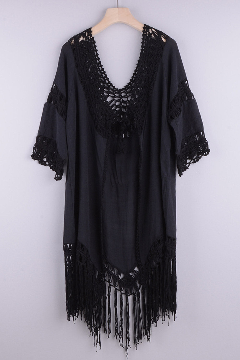 Women Crochet Stitching Tassel Solid Beachwear Cover up