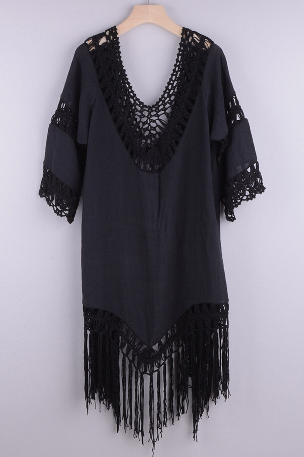 Women Crochet Stitching Tassel Solid Beachwear Cover up