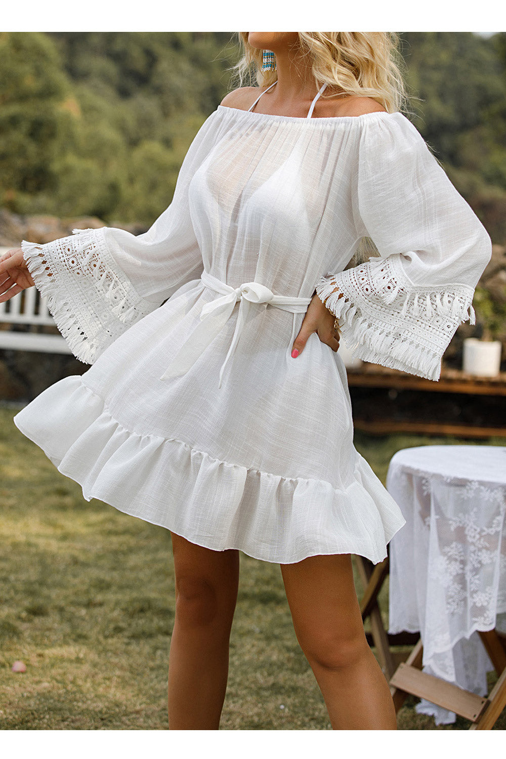 Women Off Shoulder Loose-Fitting Solid Party Summer Dress