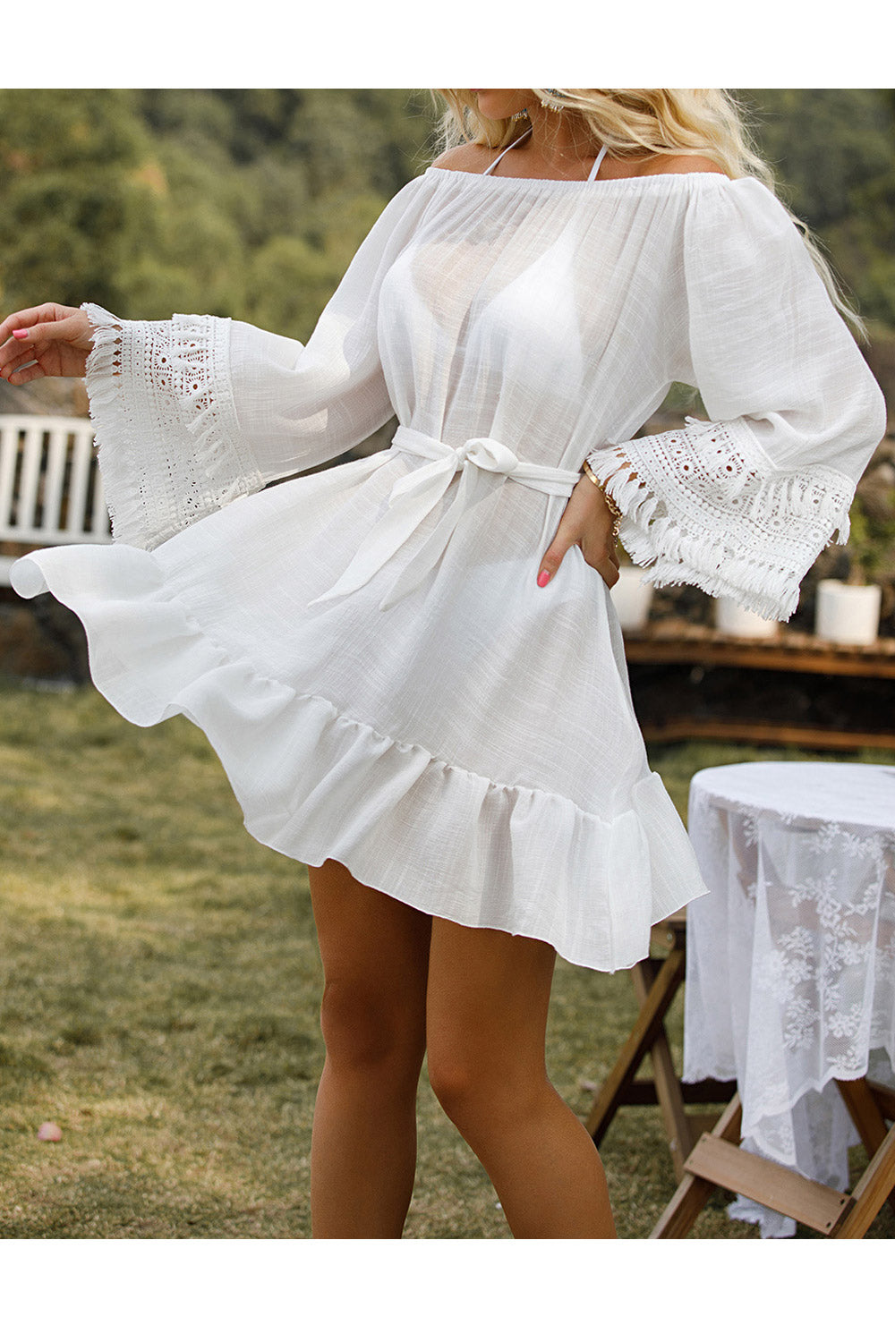 Women Off Shoulder Loose-Fitting Solid Party Summer Dress